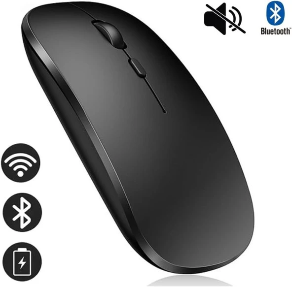 Alfalink Bluetooth & Wireless Şarjlı Sessiz Tuşlu Kablosuz Mouse Siyah