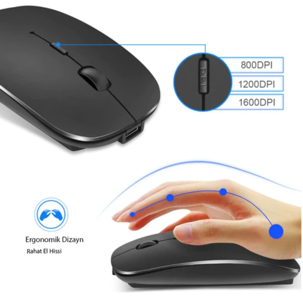 Alfalink Bluetooth & Wireless Şarjlı Sessiz Tuşlu Kablosuz Mouse Siyah - 3