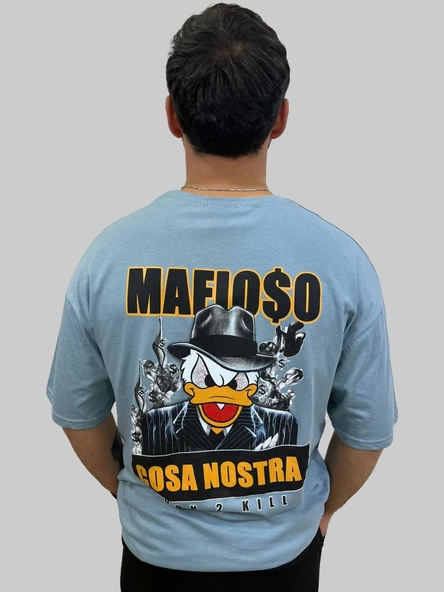 Erkek Respect Oversize Bisiklet Yaka Mavi Tişört - 2