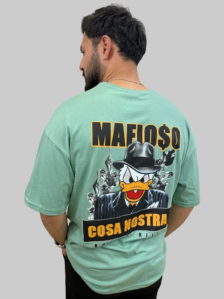 Erkek Respect Oversize Bisiklet Yaka Mint Yeşili Tişört - 5