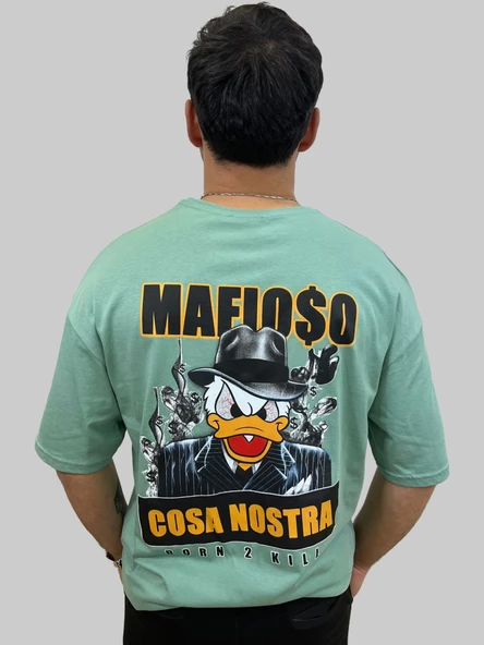 Erkek Respect Oversize Bisiklet Yaka Mint Yeşili Tişört - 2
