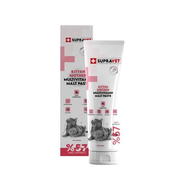 Supravet Kitten & Mother Kalsiyum ve Taurinli Multivitamin Malt Paste 100 Gr