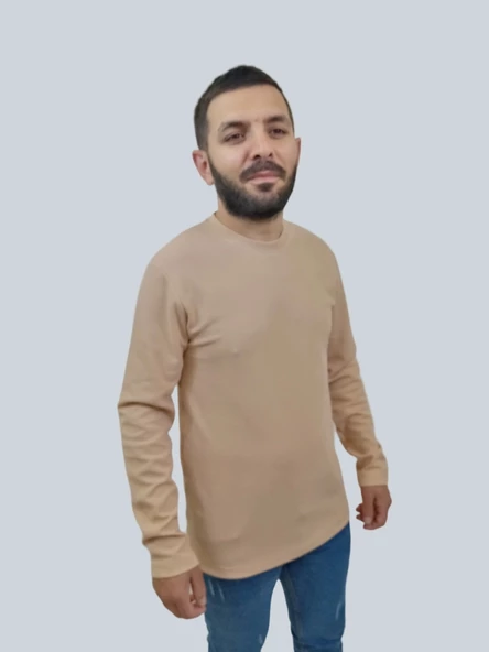 Erkek Waffle Uzun Kol Krem Sweatshirt