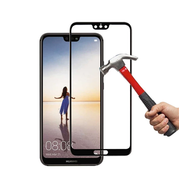 Huawei P20 Ekranı Tam Kaplayan Düz Cam Koruyucu - 4