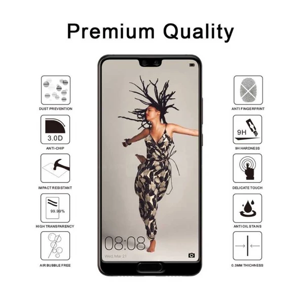 Huawei P20 Ekranı Tam Kaplayan Düz Cam Koruyucu - 3