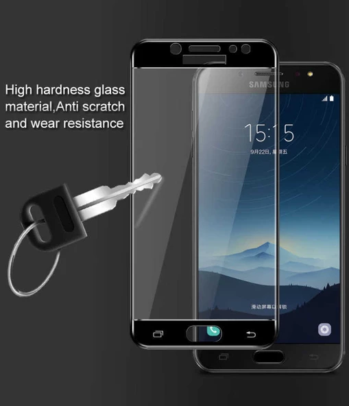 Galaxy C8 Ekranı Tam Kaplayan Düz Cam Koruyucu - Resim 6