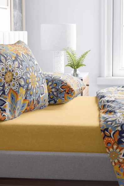 Rivaİstanbul Sarı Pamuklu Çift Kişilik Lastikli Çarşaf 160x200 - Resim 5