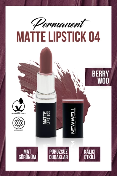 Permanent Matte Lipstick 04 Berry Woo  Uzun Süre Kalıcı