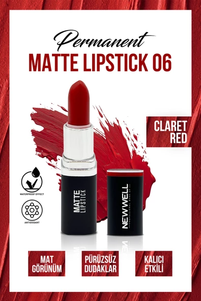 Permanent Matte Lipstick 06 Claret Red  Uzun Süre Kalıcı