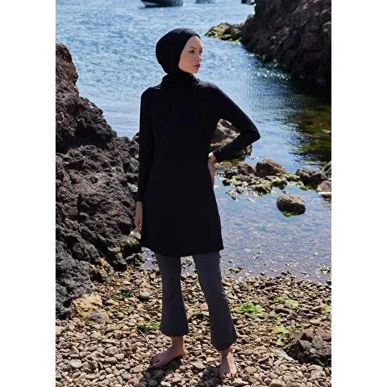 Mayovera Siyah Spor Düz Tek Kapalı Mayo Üstü - Resim 5