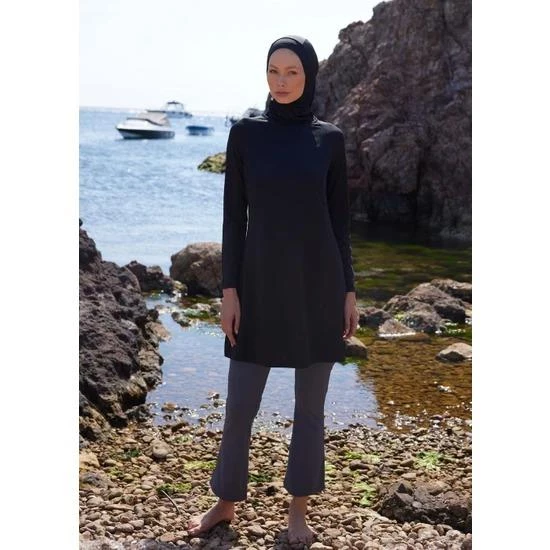 Mayovera Siyah Spor Düz Tek Kapalı Mayo Üstü - Resim 4