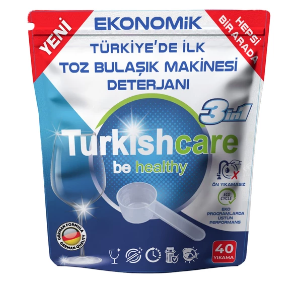 Turkishcare Ekonomik Hepsi Bir Arada Bulaşık Makinesi Tablet Deterjanı Toz 40 Yıkama