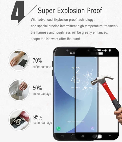 Galaxy J530 Pro (J5 Pro) Ekranı Tam Kaplayan Düz Cam Koruyucu - 7