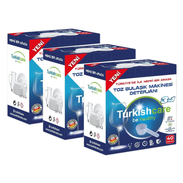 Turkishcare Ekonomik Hepsi Bir Arada Bulaşık Makinesi Tablet Deterjanı Toz 40x3 120 Yıkama