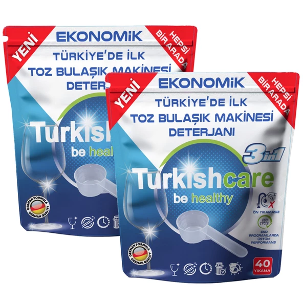 Turkishcare Ekonomik Hepsi Bir Arada Bulaşık Makinesi Tablet Deterjanı Toz 40x2 80 Yıkama