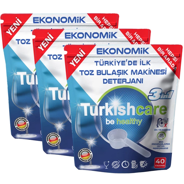 Turkishcare Ekonomik Hepsi Bir Arada Bulaşık Makinesi Tablet Deterjanı Toz 40x3 120 Yıkama