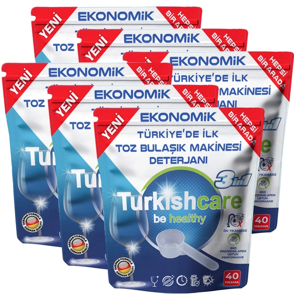 Turkishcare Ekonomik Hepsi Bir Arada Bulaşık Makinesi Tablet Deterjanı Toz 40x6 240 Yıkama