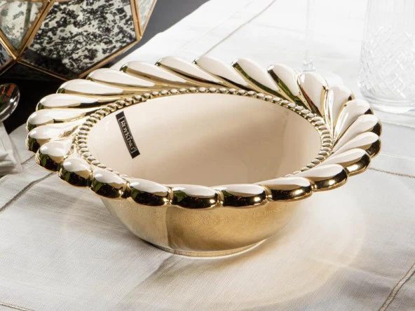 Royking Callavi Yuvarlak Salata Kasesi 29 cm Krem Gold GBO 172