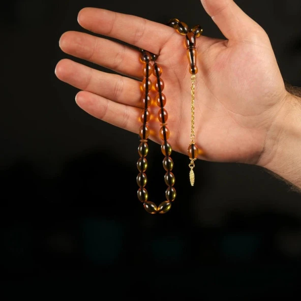 Sarı Ateş Kehribar 925 Ayar Sarı Gümüş Püsküllü Tesbih ürün görseli 1