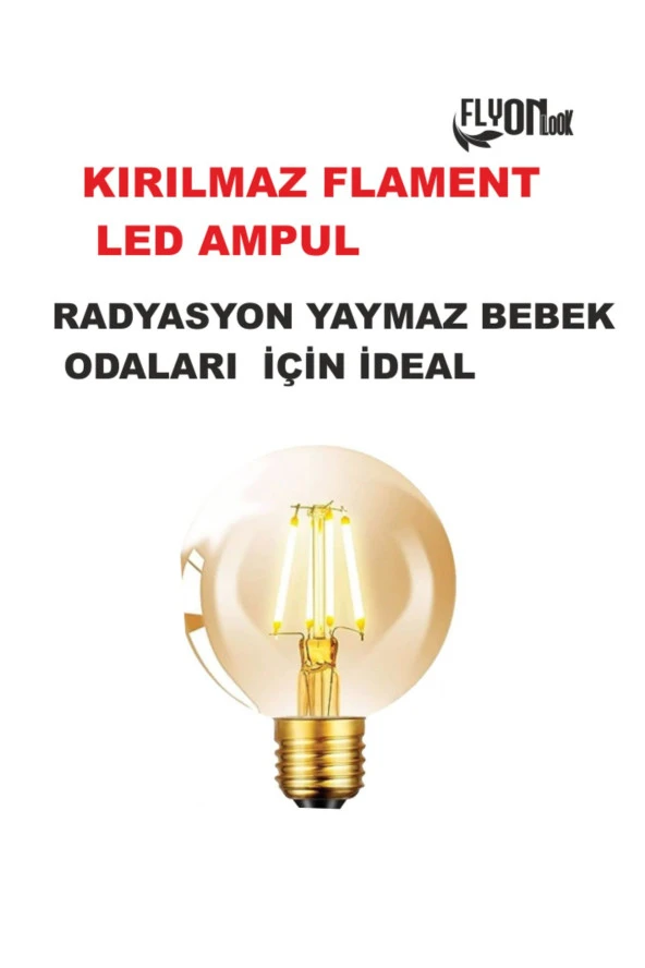 KIRILMAZ  GÖVDE ÖZEL TASARIM FLAMENT G80 6W AMPUL DİM EDİLEBİLİR LED IŞIK RADYASYON YAYMAZ