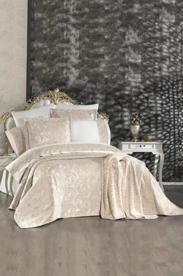 Çeyiz Diyarı Şal 10 Parça Battaniyeli Çeyiz Seti Bej ürün görseli