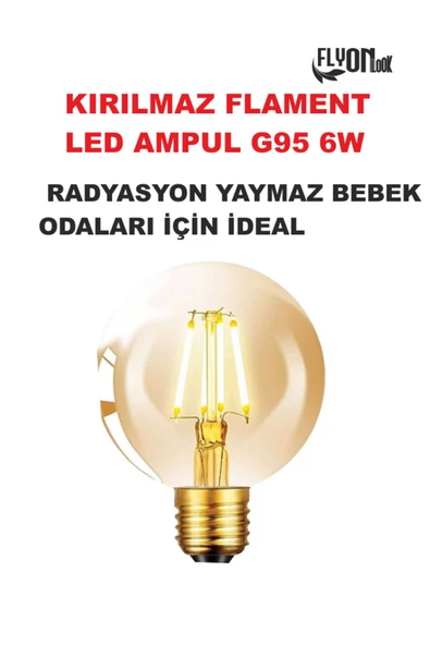 KIRILMAZ  GÖVDE ÖZEL TASARIM FLAMENT G95 6W AMPUL DİM EDİLEBİLİR LED IŞIK RADYASYON YAYMAZ