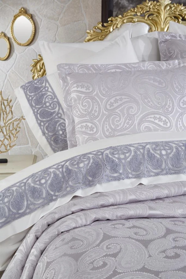 Çeyiz Diyarı Şal 10 Parça Battaniyeli Çeyiz Seti Gri - Resim 3