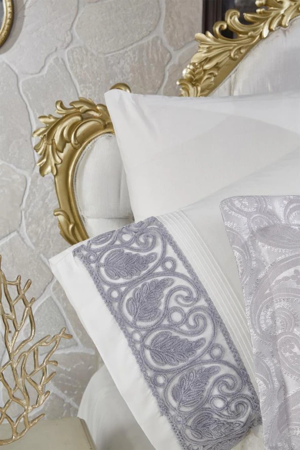 Çeyiz Diyarı Şal 10 Parça Battaniyeli Çeyiz Seti Gri - Resim 4