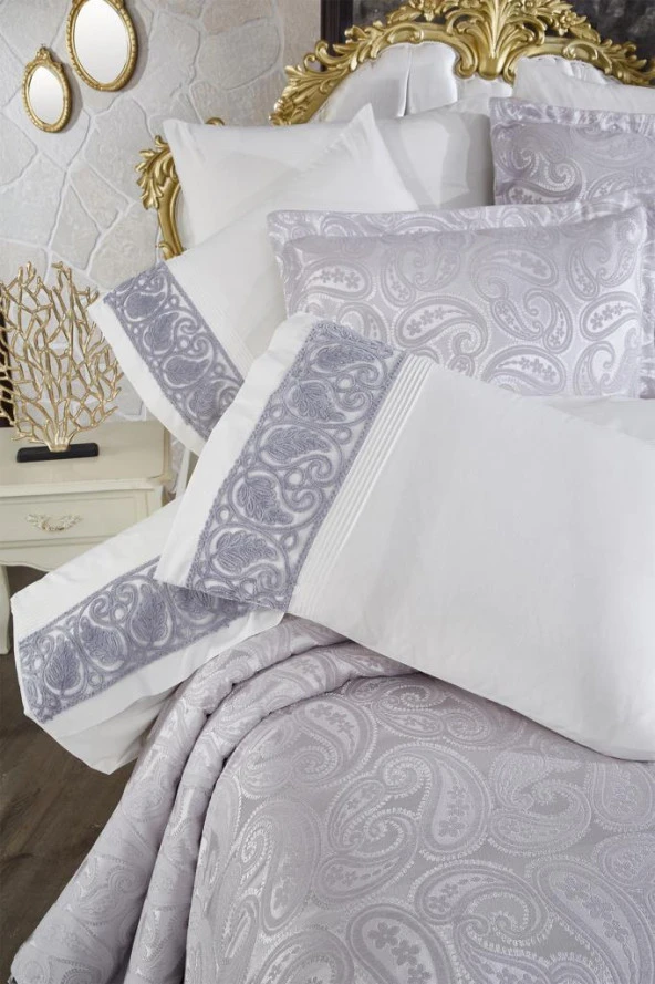 Çeyiz Diyarı Şal 10 Parça Battaniyeli Çeyiz Seti Gri - Resim 8