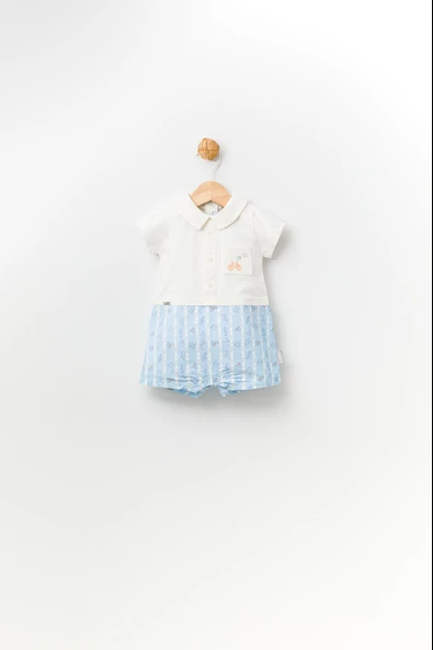 Babyhola %100 Pamuk Bisiklet Nakışlı Erkek Kız Bebek Şort Yazlık Bayramlık Tulum 13654 - 5