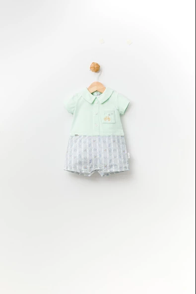 Babyhola %100 Pamuk Bisiklet Nakışlı Erkek Kız Bebek Şort Yazlık Bayramlık Tulum 13654 - 2