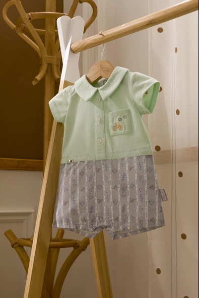 Babyhola %100 Pamuk Bisiklet Nakışlı Erkek Kız Bebek Şort Yazlık Bayramlık Tulum 13654