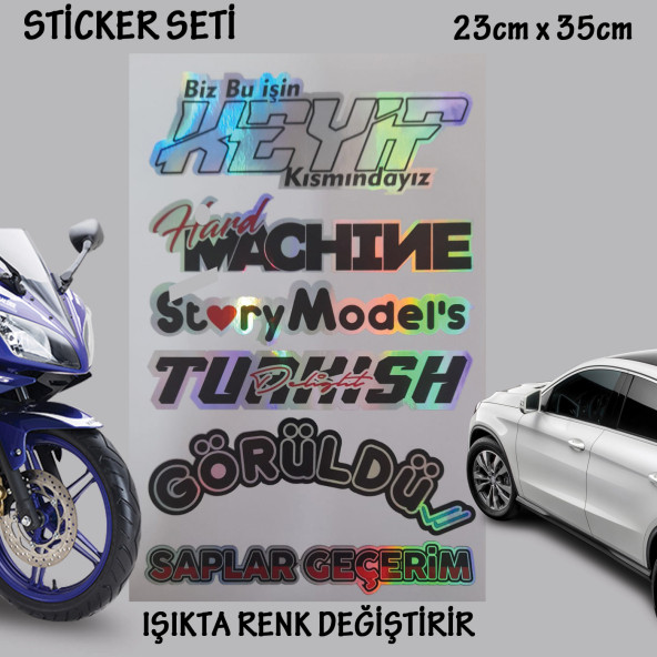 otomobil motosiklet cam uyumlu çoklu oto sticker - hologram etkili set çıkartma