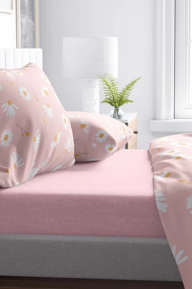 Rivaİstanbul Pudra Pembesi Pamuklu Tek Kişilik Lastikli Çarşaf 100x200 - Resim 5