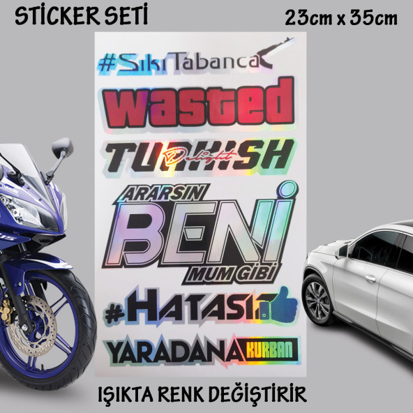 türkish sıkı tabanca otomobil motosiklet cam uyumlu çoklu oto sticker - hologram etkili set çıkartma