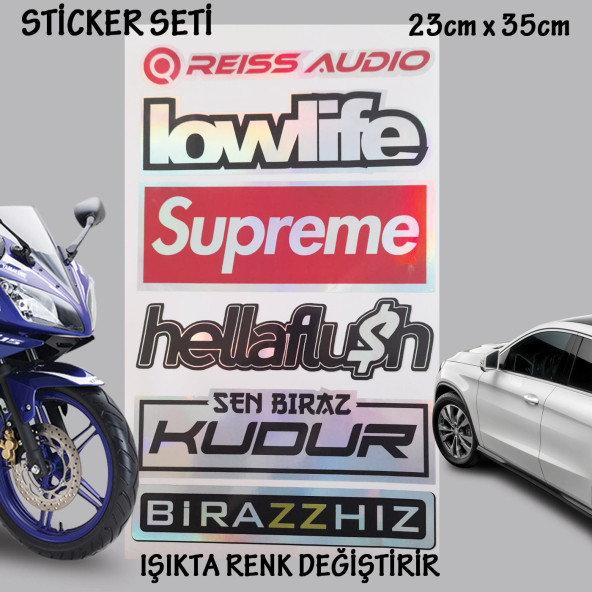 biraz hız kudur otomobil motosiklet cam uyumlu çoklu oto sticker - hologram etkili set çıkartma