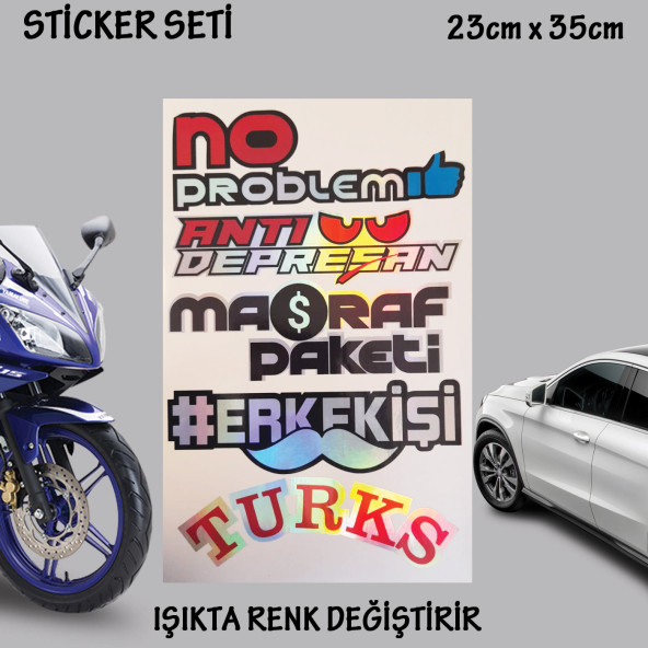 erkek işi türk otomobil motosiklet cam uyumlu çoklu oto sticker - hologram etkili set çıkartma