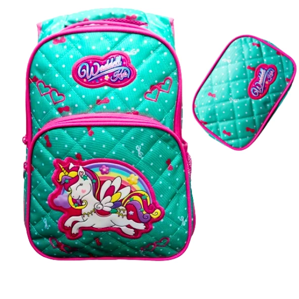 yarasa askılı 3 bölmeli ilk okul çantası su geçirmez full astarlı tam ortapedik + beslenme çantası unicorn ürün görseli 1