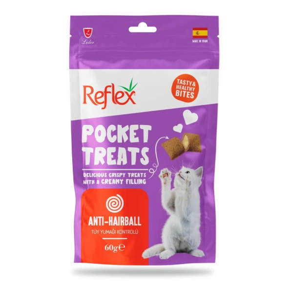 Reflex Pocket Treats Anti-Hairball Tüy Yumağı Kontrolü Kedi Ödül Maması 60 gr