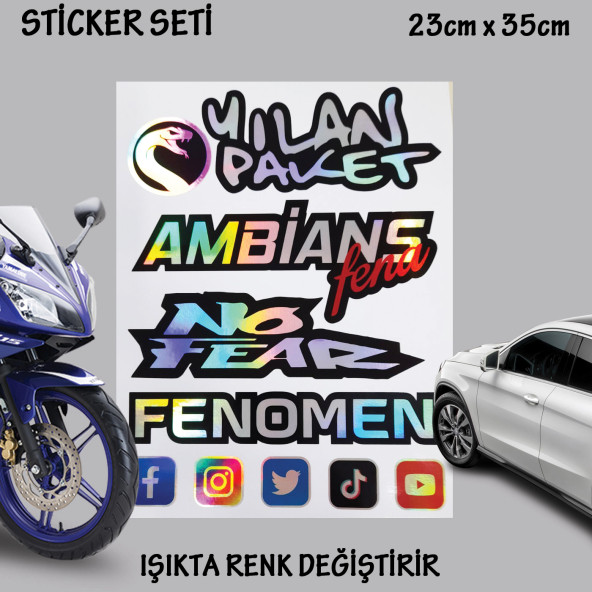 yılan paket fenomen otomobil motosiklet cam uyumlu çoklu oto sticker - hologram etkili set çıkartma