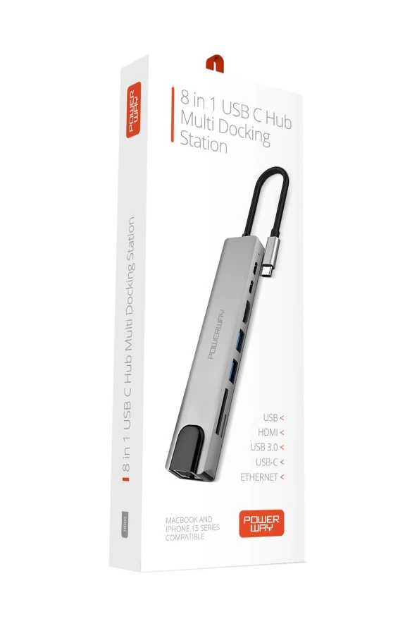 Powerway Type-C Hub Dönüştürücü Hdmi Usb Micro Sd Çevirici 8 Girişli Çoğaltıcı Universal Uyumluluk - Resim 4