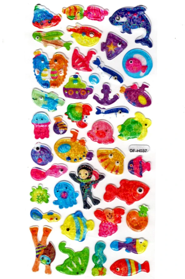 Işıltılı Sticker Kabartmalı Stiker Defter Planlayıcı Etiket (Dfh037)-18x9cm- Balık Dalgıç