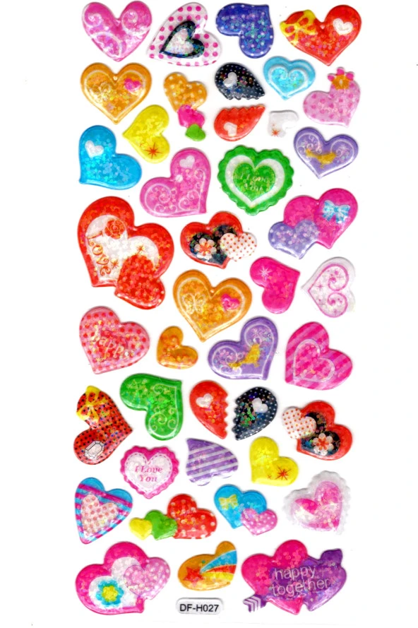 Işıltılı Sticker Kabartmalı Stiker Defter Planlayıcı Etiket (Dfh027)-18x9cm- Kalp Renkli