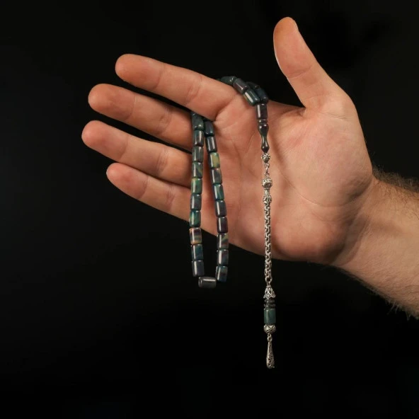 Gümüş Püsküllü 925 Ayar Katalin Renk Süzmesi Tesbih ürün görseli 1