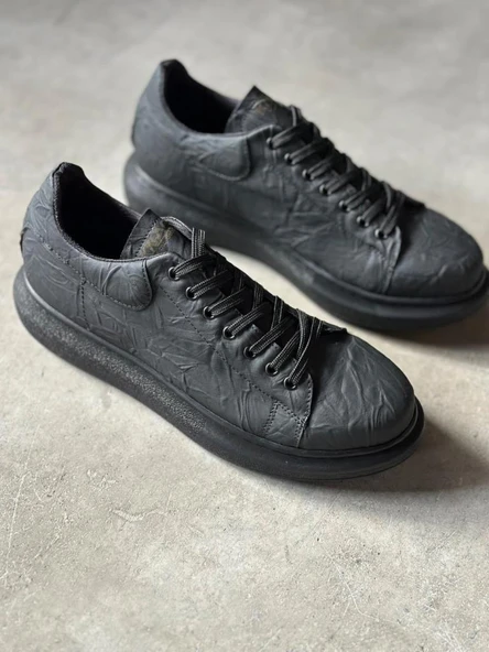 Yüksek Taban Günlük Ayakkabı 044 Siyah Siyah Taban (Desenli) - 5