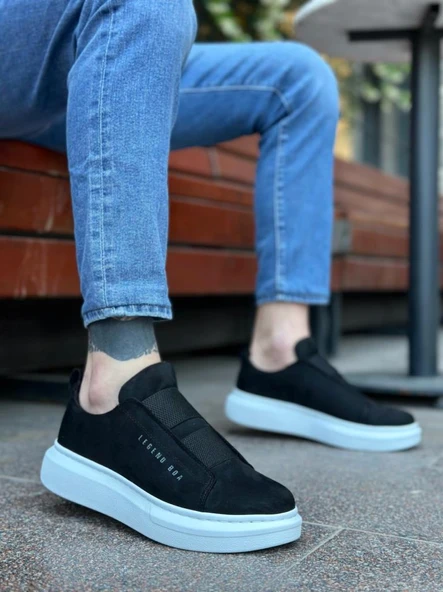 BA0307  Kalın Süet Çift Bant Siyah Beyaz Taban Erkek Ayakkabı ürün görseli