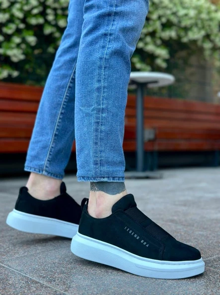 BA0307  Kalın Süet Çift Bant Siyah Beyaz Taban Erkek Ayakkabı - Resim 2