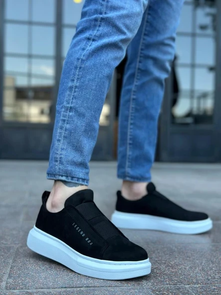 BA0307  Kalın Süet Çift Bant Siyah Beyaz Taban Erkek Ayakkabı - Resim 3