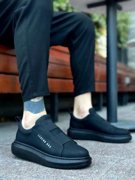 BA0307 BOA Kalın Yüksek Taban Çift Bant Siyah Erkek Ayakkabı - Resim 2