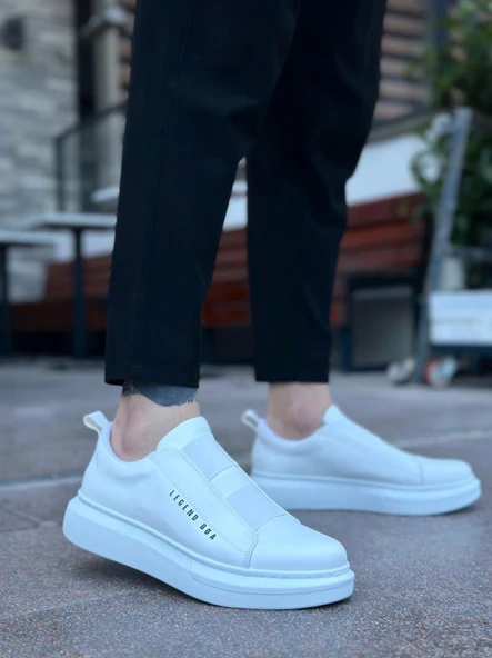 BA0307 BOA Kalın Yüksek Taban Çift Bant Beyaz Erkek Ayakkabı - Resim 2